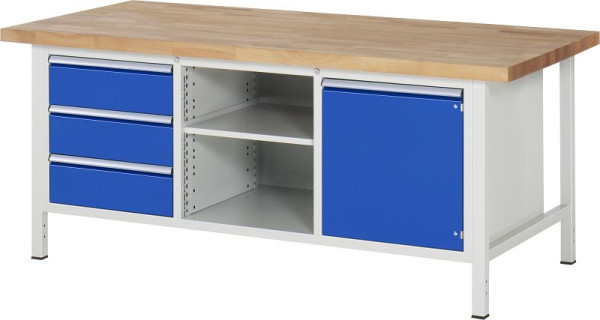 RAU werkbank serie 8000 - frameconstructie (gelast frame), 4 x laden, 1 x deur, 1 x plank, 1 x plank, 2000x840x900 mm, 03-8563A2-209B4S.11