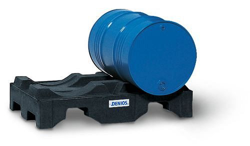 DENIOS vatpallet van polyethyleen (PE), voor 2 vaten van 200 liter, zwart, voor horizontale opslag, 114-896