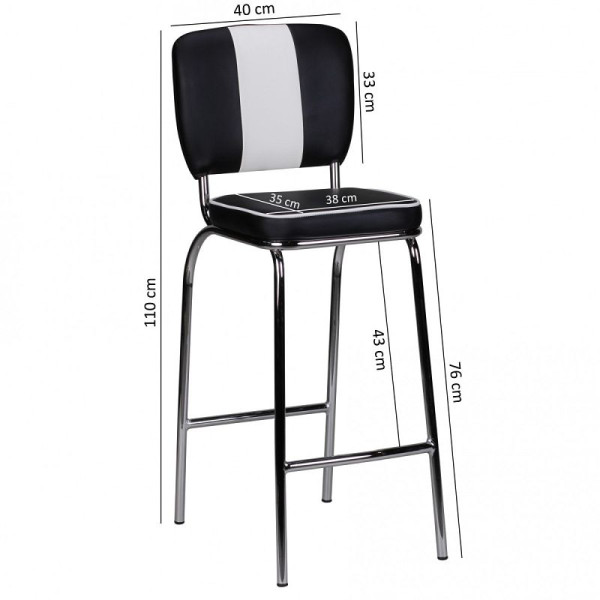 Wohnling barstoel American Diner 50s retro zwart en wit, WL1.719