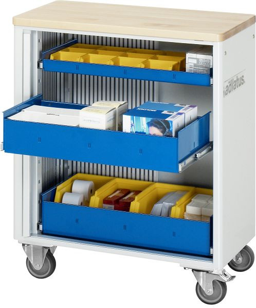 RAU gereedschapswagen serie adlatus model 7020, B725 x D400 x H860 mm, inclusief massief beukenhouten werkblad, 02-7020B.11