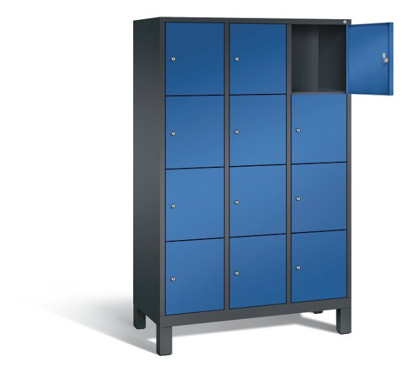 C+P lockerkast Evolo, H1850xB1200xD500mm, kleur: zwartgrijs / gentiaanblauw, 48010-324 S10068
