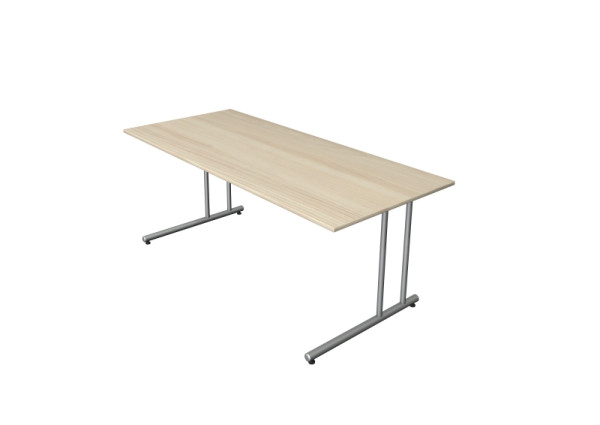 Kerkmann bureau start-up, B 1800 x D 800 x H 750 mm met C-voetframe in aluminium zilver, esdoorn, 11434150