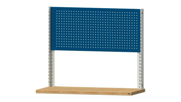 ANKE werkbanken basisstructuur systeemopbouw, 1480 x 107 x 1200 mm, RAL 7035/5010, 1 x geperforeerde wandhoogte 650 mm, 340.344