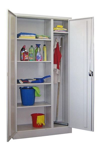 Pavoy Flügeltürenschrank 1950/600/1000, Drehgriff, durchgehende Trennwand, links 5 verzinkt Böden, rechts 1 verzinkter Boden+Stange, 31313-100-600-910