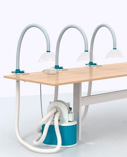 DENIOS AV 1500 afzuigventilator met filterelement, 3 afzuigarmen, incl. bolkap, 241-403