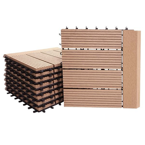 Mendler WPC vloertegel Rhone + finish, houtlook balkon/terras, 11x elk 30x30cm = 1m² Premium, teak lineair horizontaal, 77623
