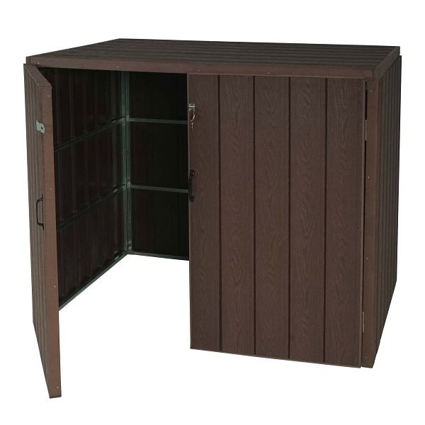 Mendler HWC-J28 2er WPC vuilnisbakbekleding, premium vuilnisbakbox, metaal houtlook, uitbreidbaar, bruin, 76012+76013+76014