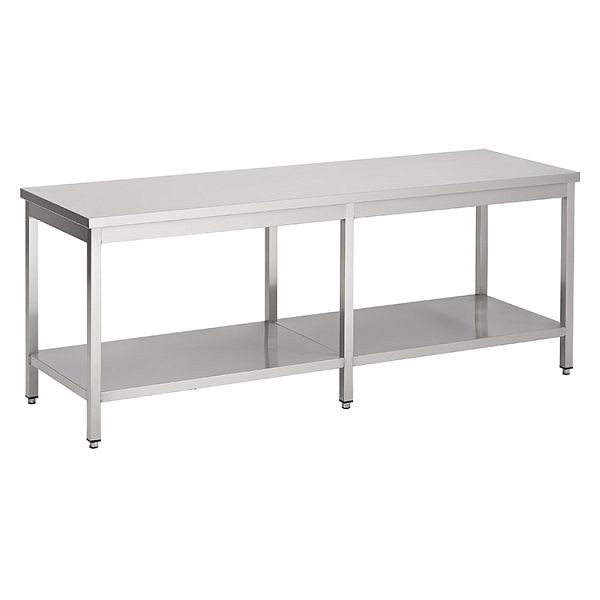 Gastro-Inox RVS AISI 430 werktafel met onderstel, 2600x700x850mm, versterkt met 18 mm dik, gecoate spaanplaat, 301.226