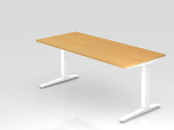 Hammerbacher bureau C-onderstel 180x80cm beuken/wit, aluminium loper wit, VXB19/6/WW