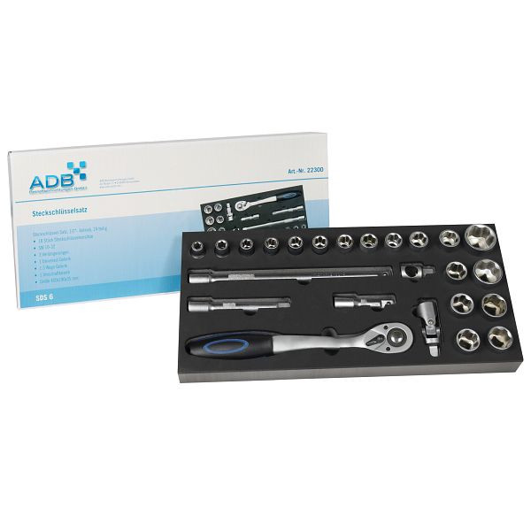 ADB dopsleutelset 1/2", 24 delig, 400x130x35mm, 22300