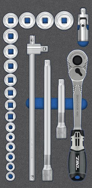 Bedrunka + Hirth gereedschapsinzet, dopsleutelset 1/2", zeskant / 22-delig afmetingen in mm (BxDxH): 400 x 200 x 25, 08.89.205