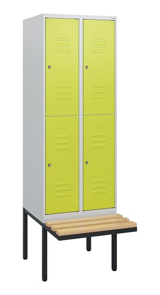 C+P dubbeldekskast Classic PLUS, 2 compartimenten, 1950x600x815mm, 7035/0024, cilindersloten, beukenhouten zitlatten, zitting, 0803405-20 S10040
