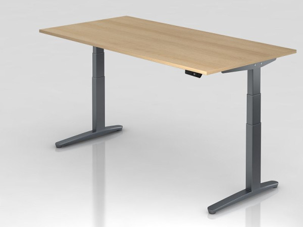 Hammerbacher elektrisch zit-sta bureau 200x100cm eiken/grafiet, rechthoekige vorm, VXBHM2E/E/GG