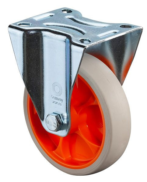 BS rollen transportrol vaste rol, thermoplastisch rubberen wiel, oranje velg, lichtgrijze banden, diameter: 125 mm, verpakking: 2 stuks, L410.B44.126.02
