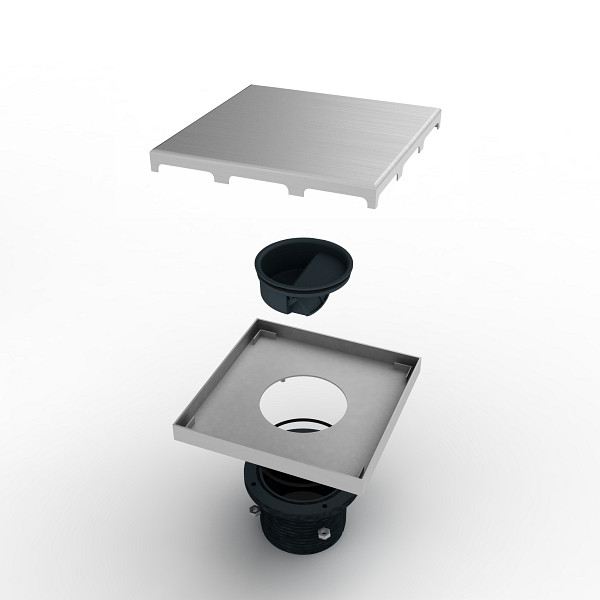 MERT afvoerputje design "Edel" met RVS rooster en frame 200x200 mm, zonder flens, DU-20-EDEL1