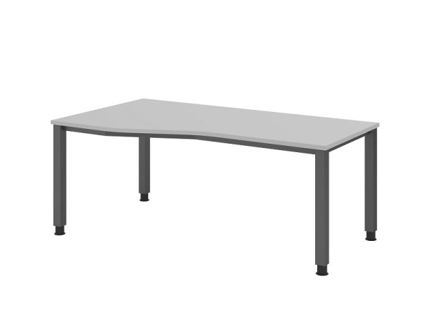 Hammerbacher bureau QS18, 180 x 100/80cm, blad: grijs, 25 mm dik, 4-poots frame in grafiet (vergelijkbaar met RAL 7012), werkhoogte 68-83,5 cm, VQS18/5/G
