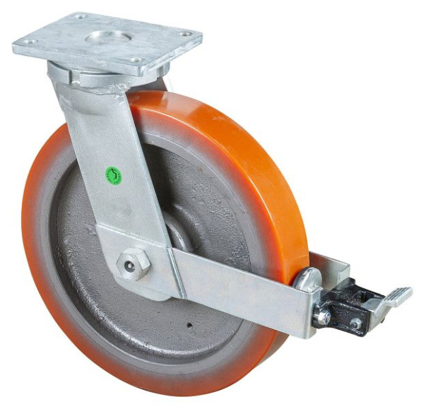 BS Wielen Zwaarlastwiel met wiel/slot, breedte 75 mm, Ø400 mm, tot 2500 kg, polyurethaan gegoten 95 Shore A, gegoten lichaam, kogellagers, RR120.C10.400