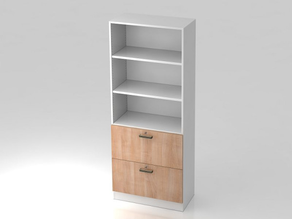 Hammerbacher kast 5OH, 2HR, plintlijstgreep wit/walnoot, 80x42x200,4 cm (BxDxH), V7300/W/N/SG