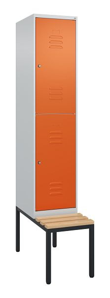 C+P dubbeldekkerkast Classic PLUS, 2120x400x815mm, 7035/2004, cilindersloten, zitlatten van beukenhout, met zitbank eronder, 0803507-12 S10186