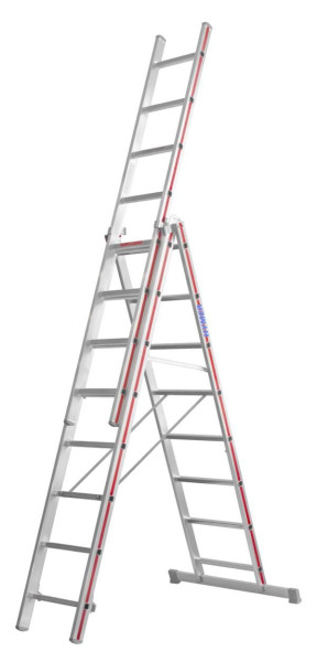 HYMER multifunctionele ladder, driedelig, 3x8 sporten, lengte ingeschoven 2,35 m / uitgeschoven 5,43 m, 404724