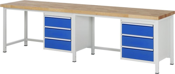 RAU werkbank serie 8000 - frameconstructie (gelast frame), 2 onderbouw containers (3x laden), 3000x840x700 mm, 03-8157A1-307B4S.11