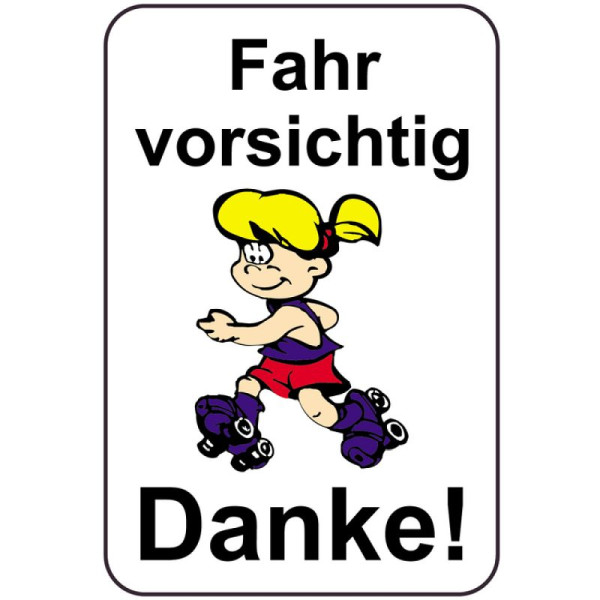 Steen HGS kinderinformatiebord/verkeersbord: Rij voorzichtig, bedankt!, 500x750mm, reden: wit geverfd, 14759