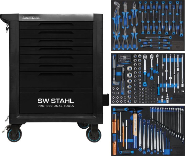 SW-Stahl professionele werkplaatswagen TT801, zwart, uitgerust, 213 delig, Z3117