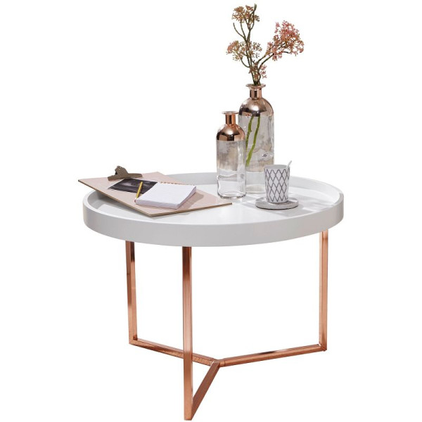 Wohnling salontafel EVA 58,5x42x58,5cm wit/koper metaal rond, WL5.765