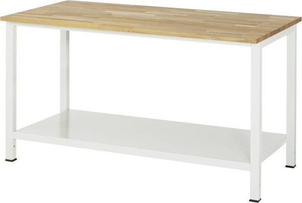 RAU werktafel serie 900, B1500 x D800 x H825 mm, massief beukenhouten blad, dikte 25 mm, met plank onder, diepte 650 mm, 03-900-6-B25-15.12