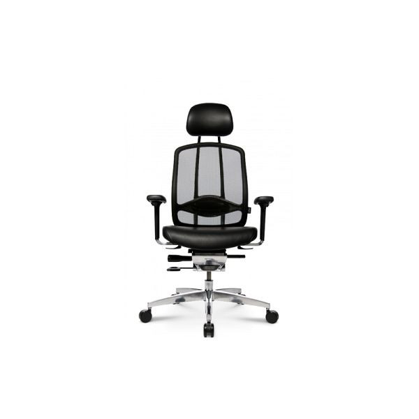 Lüllmann Medic 10 Dondola bureaudraaistoel, mesh rugleuning, aluminium onderstel, zwart leer, 216770
