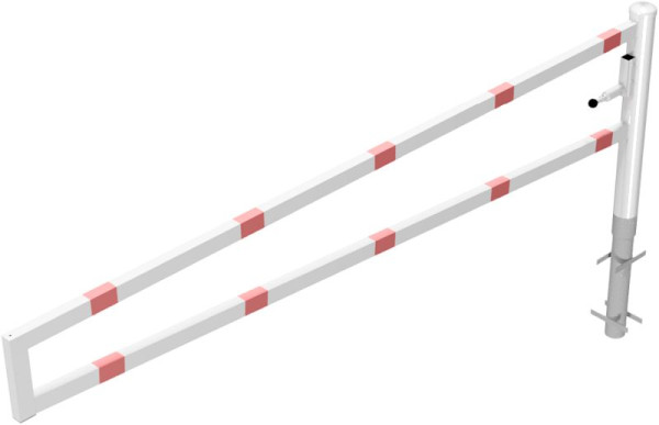 Schake draaipadbarrière, om in beton te plaatsen, thermisch verzinkt en wit gecoat, totale breedte: 3000 mm, voor hangslot, 4013_30VB