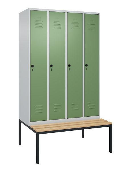C+P luierkastje Classic PLUS met middenwand, bank, 4 vakken, 2120x1200x815mm, 7035/6011, draaibare sluiting, beuken zitlat, 0800507-40F S10006
