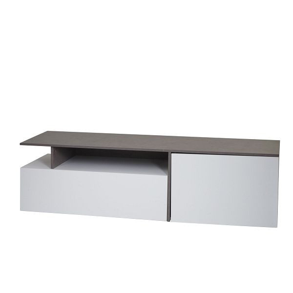 Mendler TV rek HWC-L34, lowboard TV tafel dressoir TV meubel ladekast, hout 161x40x45cm opbergvak, betonlook wit, 98530+99638