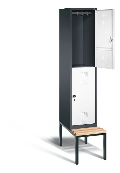 C+P locker dubbeldekker Evolo, H2090xB420xD815mm, kleur: zwartgrijs / verkeerswit, 48350-12 S10070