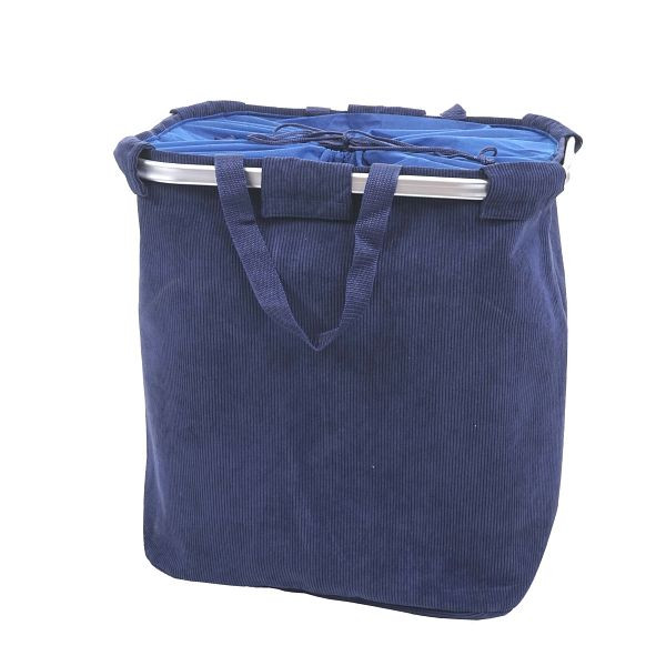 Mendler HWC-C34 wasmand, wasmand, wasmand met trekkoord, 2 vakken, handgreep 54x52x32cm 89l, koord blauw, 73201