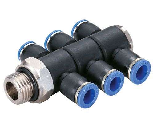 timmer B-TVTEd3-4-1/8-KU, T-verdeler schroefaansluiting, cilindrische slang Ø: 4 mm, schroefdraad: 1/8", VE: 5 stuks, 03180700