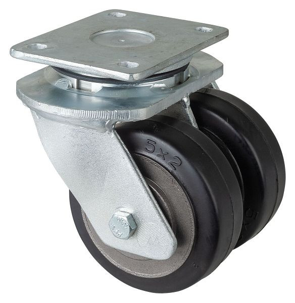BS-wielen Zware dubbele wielen, wielbreedte 2x50 mm, wiel-Ø 125 mm, draagvermogen 550 kg, zwarte elastische banden, gegoten wiellichaam, kogellagers, S100.B81.125
