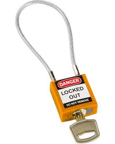 Brady compact veiligheidsslot, verschillend sleutelverdeling, met kabelbeugel 200 mm, oranje, 244334