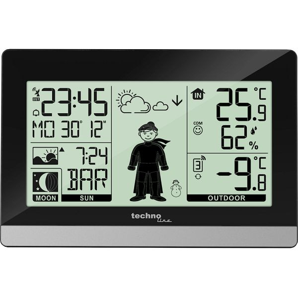 Technoline weerstation, radioklok DCF-77 met handmatige instelmogelijkheid, afmetingen: 145 x 38 x 97 mm, WS 9612