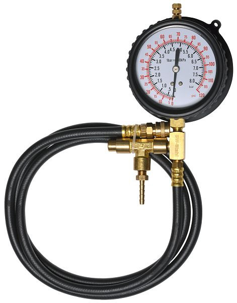 SW stalen manometer met slang, 0 - 8 bar, inclusief slang, 26073L-M