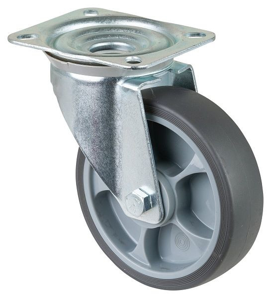 BS rollen transportrol, breedte 45 mm, Ø160 mm, tot 200 kg, thermoplastische grijze banden, rollagers, plaat, verpakking van 2, L400.B44.161