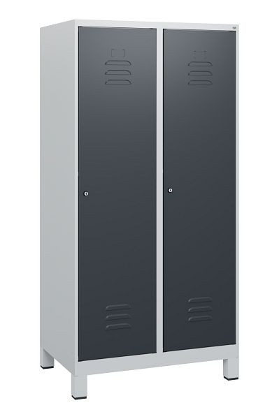 C+P Umkleidespind Classic PLUS, Füße, 2 Abteile, 1630x800x500mm, 7035/7016, Zylinderschlösser, 0800105-22 S10023