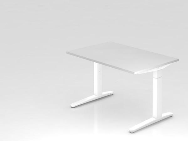 Hammerbacher bureau C-poot 120x80cm wit/wit, aluminium loper wit, VXB12/W/WW