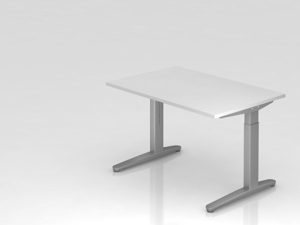 Hammerbacher bureau C-poot 120x80cm wit/zilver, aluminium loper zilver (vergelijkbaar met RAL 9006), VXB12/W/SS