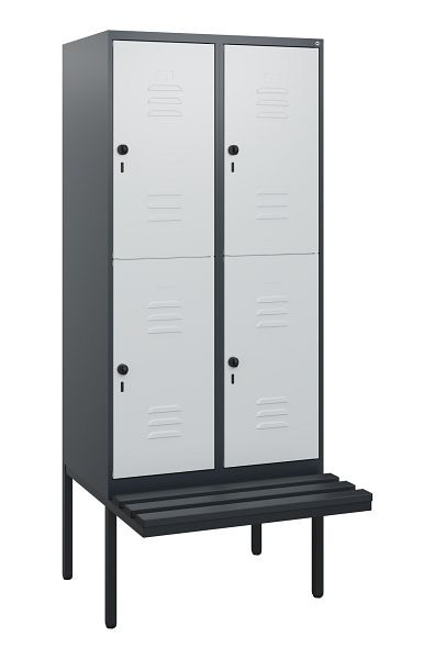 C+P Doppelstöckiger Spind Classic PLUS, Bank, 2 Abteile, 1950x800x815mm, 7016/7035, Drehriegel, 0803405-22 S10073