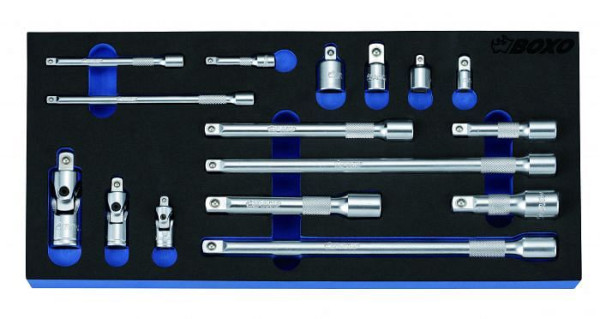 Boxo 1/4", 3/8" en 1/2" adapter verlengstuk, cardankoppeling set 16 stuks, VE: 10 stuks, BX091