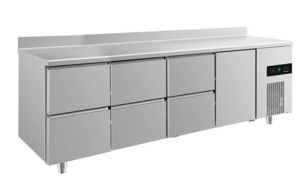 A&S Polarny koeltafel -2 tot +8°C met 1x deur rechts en 3x twee laden, 2330 x 700 x 850 mm, met opstaande rand, KT4ZZZTA