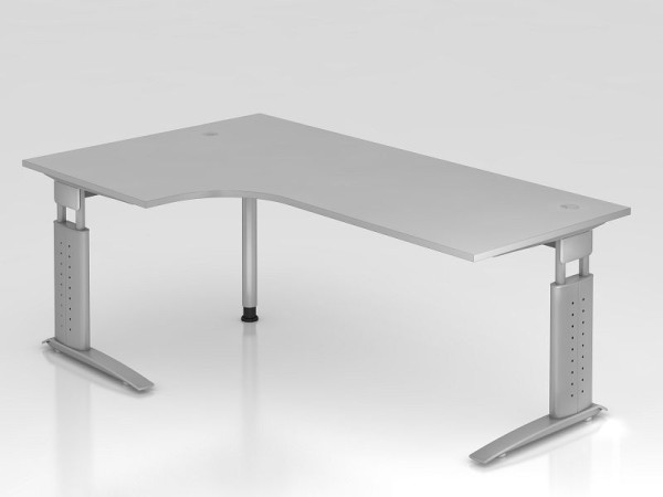 Hammerbacher hoektafel C-poot 200x120cm 90° grijs/zilver, hoekvorm 90°, horizontale kabelgoot, links of rechts monteerbaar, VUS82/5/S