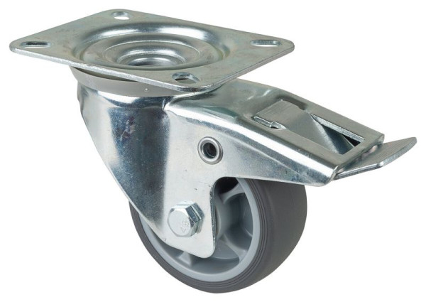 BS-rollen transportrol met rem, breedte 32 mm, Ø80 mm, tot 100 kg, kunststof, rollager, plaat, VE 4 stuks, L420.B44.081