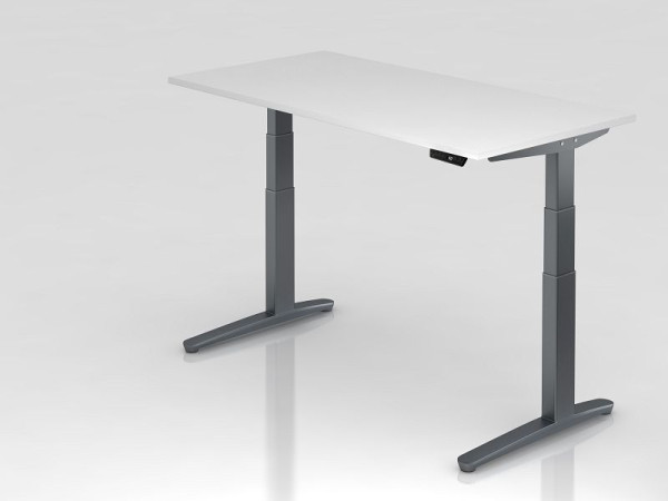 Hammerbacher elektrisch zit-sta bureau 160x80cm wit/grafiet, rechthoekige vorm, VXBHM16/W/GG